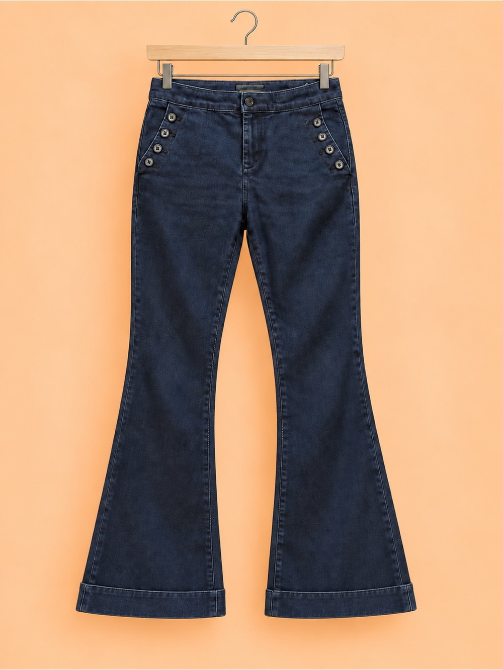 Dark Blue Banana Republic Mid-Rise Flare Jeans with Button Detail
